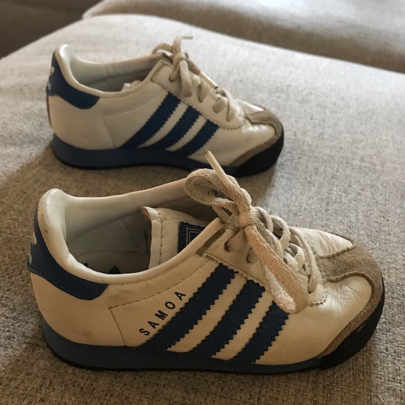 SOLD on Mercari.  Toddler size 6.5 white & blue Samoa Adidas shoes - Picture 5 of 6